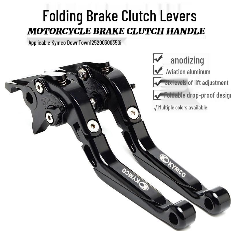 

Kymco DownTown Series Folding Brake & Clutch Levers: Fits 125, 200, 300, 350i Models. Black Silver