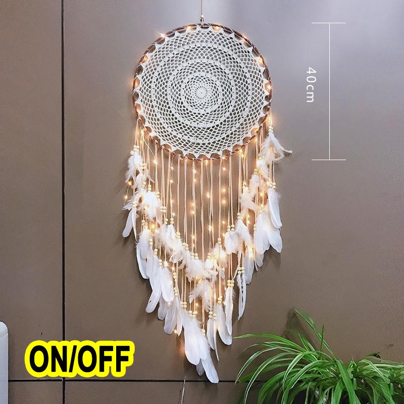 LED Light Dream Catcher Handmade Deamcatcher Feathers Wall Hanging Decoration Romantic Valentine's Day Gift for Girlfriend