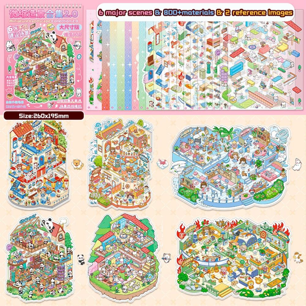 

Коллекция наклеек «Миниатюрный пейзаж ПЭТ» 6-в-1 DIY Наклейка «Сцена с хижиной» Дети розовый