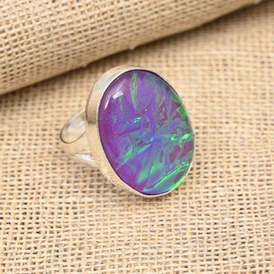 Purple Australian Triplet Opal Gemstone 925 Sterling Silver Handmade Jewelry Ring For Her