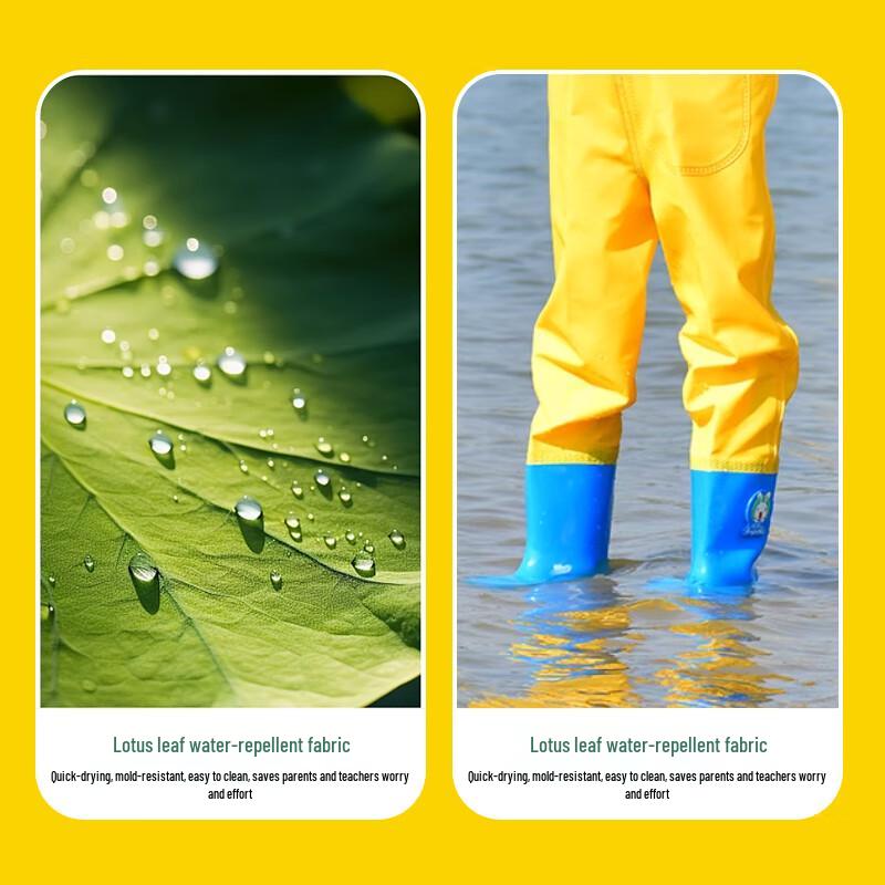 Jinglang Wasserdichte Wat- und Regenhose für Kinder mit integrierten Stiefeln