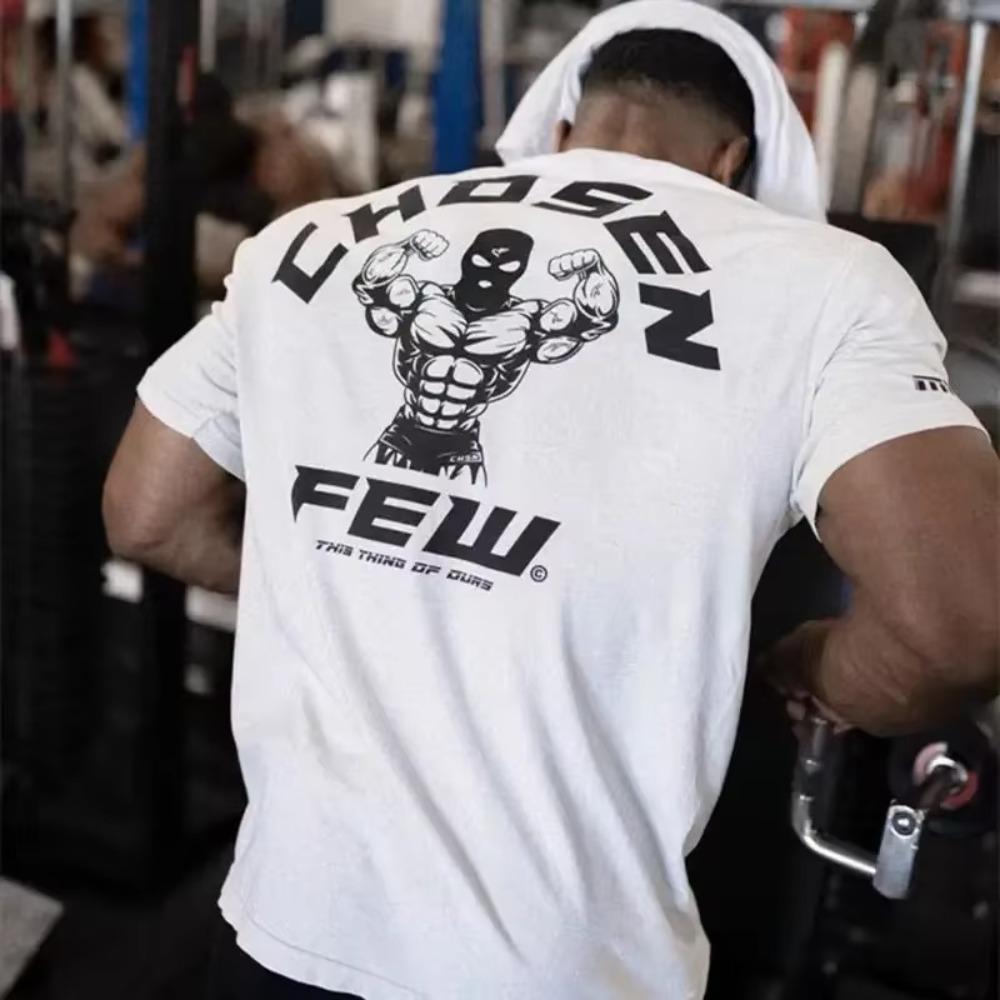 Europeisk og amerikansk Fitness Ny sommer Sport Kortermet Herre T-skjorte Elastisk Bomull Løs Topp Muskeltrening Løping