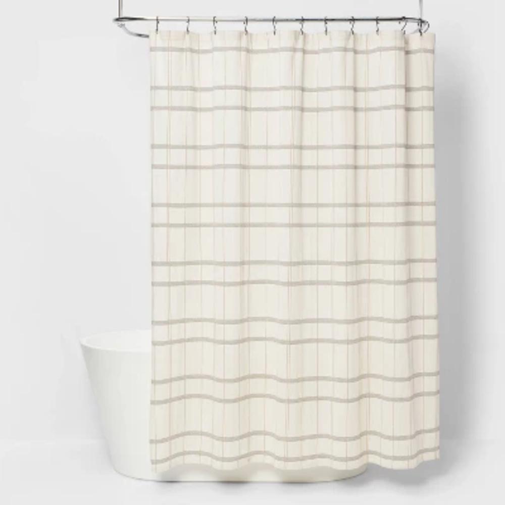 

Woven Modern Plaid Shower Curtaincotton Fabric, Dobby Weave, Machine Washable W60H190(CM)-1 Pcs