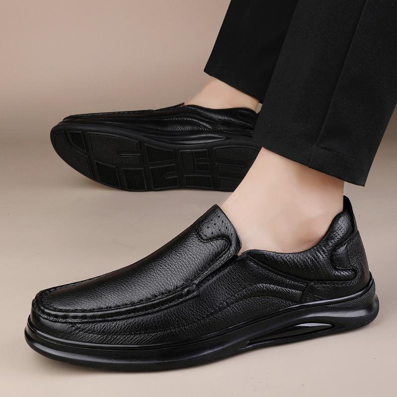 Men's Breathable Leather Shoes Black Soft Leather Soft Bottom Spring Autumn Best Men Business Formal Wear All-Match Casual Shoes