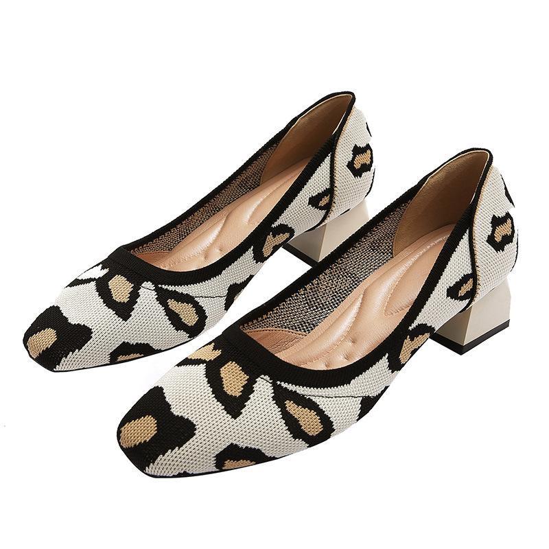 

Туфли-лодочки на высоком каблуке с квадратным носком, женские, на среднем каблуке, плетение, леопардовый принт, женские, на устойчивом каблуке, удобное плетение, высокие каблуки 40 цветной печати леопарда