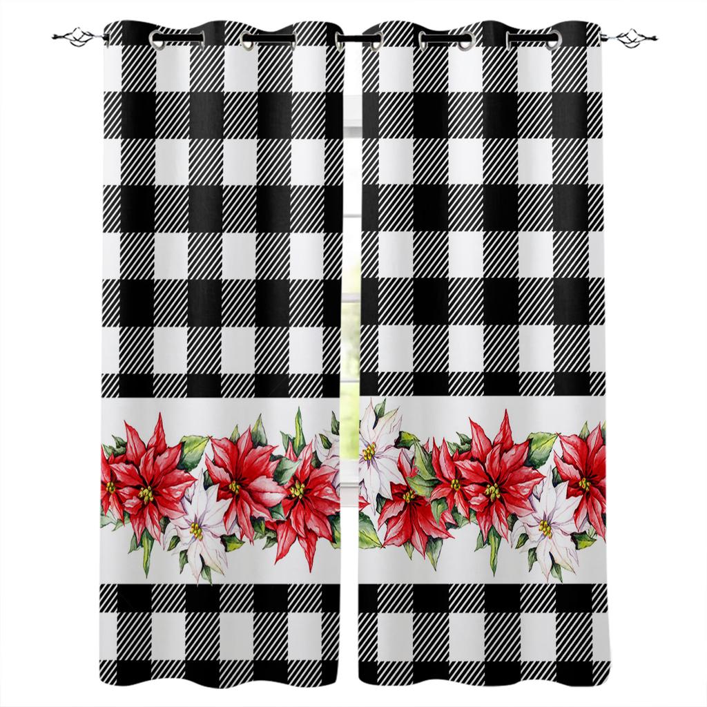 Black And White Plaid Chef Knife Fork Blackout Curtains For Kitchen Bedroom Kids Room Window Treatment Curtains for Living Room