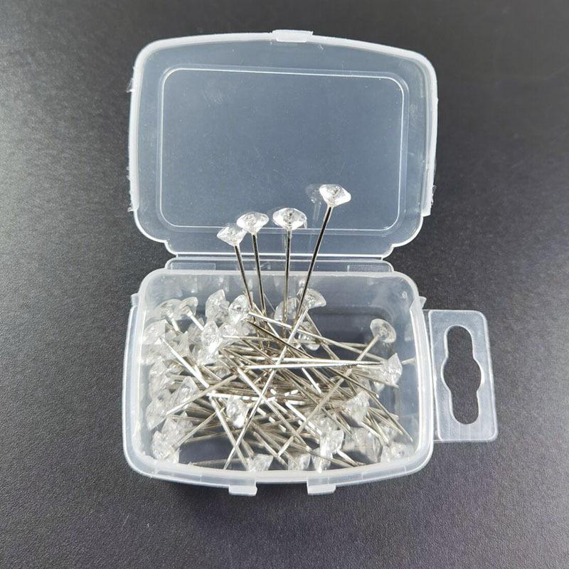 Clear Floral Head Pins - 6x38mm, Box of Diamond-Shaped Push Pins for Wedding Bouquets