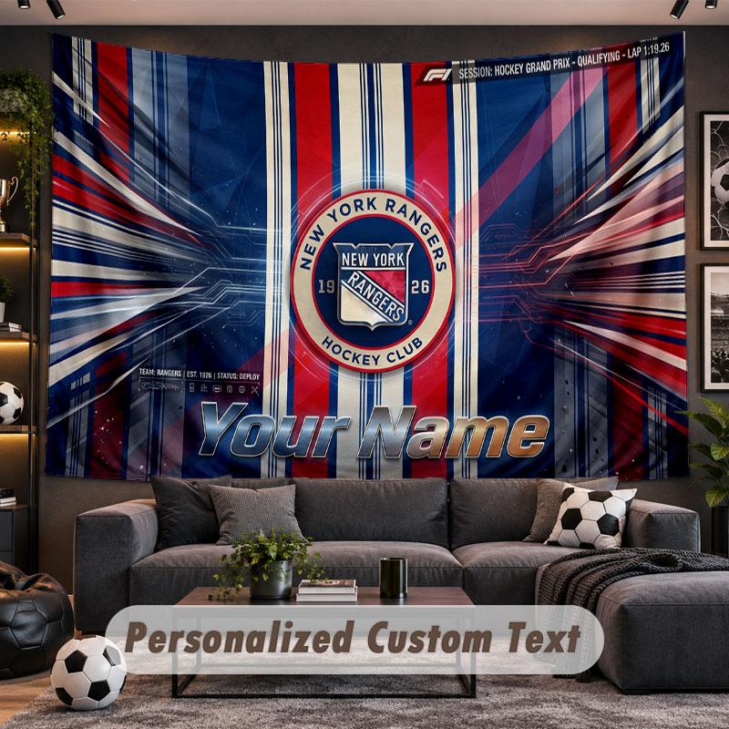 Wall Hanging Tapestry Custom NameNew York Rangers Pattern Personalized Printed Fabric Wall Decor