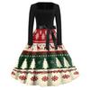 Women's Casual Christmas Print Square Neck Vintage Dress for Holiday Party and Everyday Wear