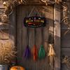 Hanging Broomstick Holiday Ornaments Halloween Broom Parking Sign with 3 Witch Brooms, Hocus Pocus Themed Wooden Sign, Yard And Porch