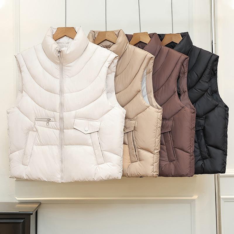New Down Cotton Vest Women Look Thin and Foreign Fashion Trend Stand Collar Vest Waist Versatile Sleeveless Vest