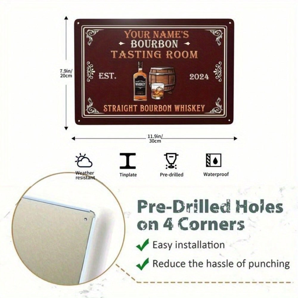 Whiskey Tin Sign Vintage Metal Wall Art Customizable Bar Decor