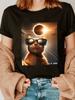 Cool Cat Print Crew Neck Short Sleeve TShirt Womens Casual Top for Spring Summer and Fall Plus Size Clothing for Women