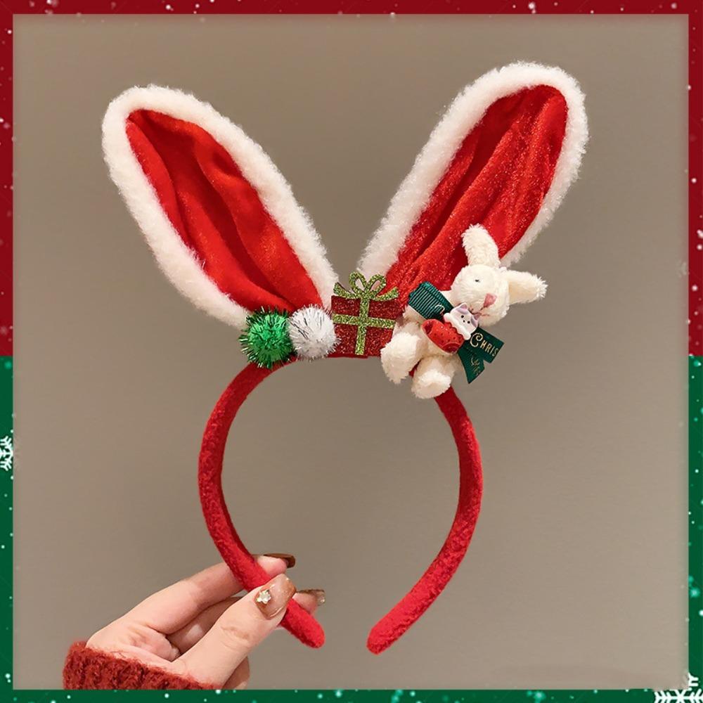 Santa Christmas Headband Elk Hair Hoop Plush Bow Red Hair Band  Christmas Decoration