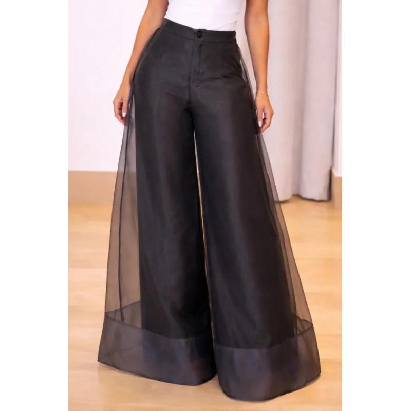 2026 Womens High Waist Mesh Sheer Wide Leg Pants Long Loose Casual Trousers