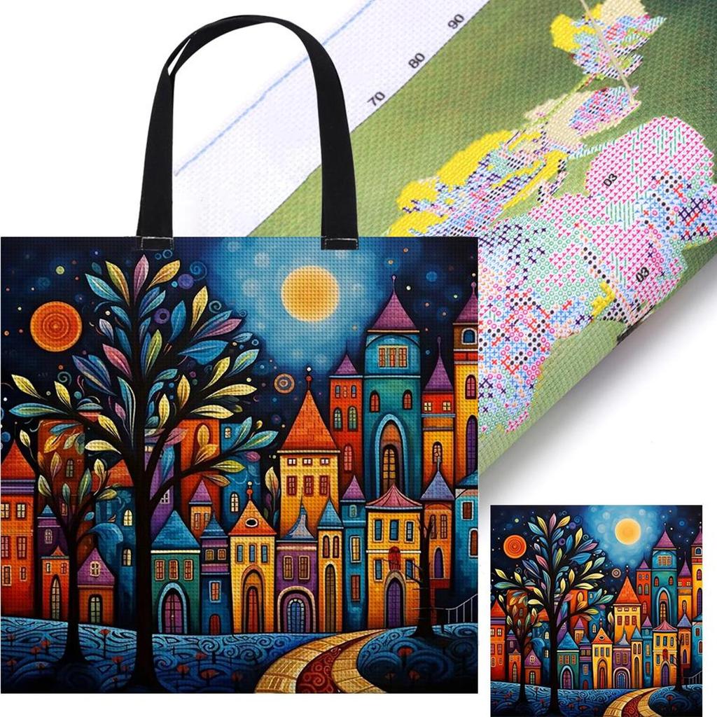 11CT Färgstark Hus Korsstygn Kanvasväska Broderikit Personlig Väska Manuell Korsstygn Handväska Gåva till Vänner