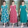 2 Neues hochwertiges florales Baumwoll-Seiden-Kleid für Damen-Sommer-Temperament, Bauchbedeckung für Mütter, große Größe künstliche Baumwolle langer Rock
