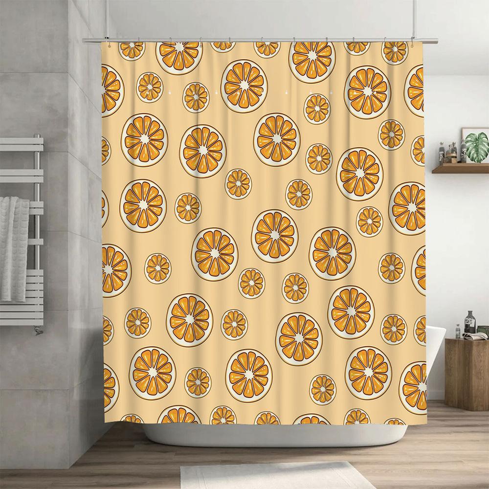 Bright Orange Slice Shower Curtain Modern Bath Decor Waterproof Fabric Bathroom Window Hanging Decoration White/Orange (180X240C