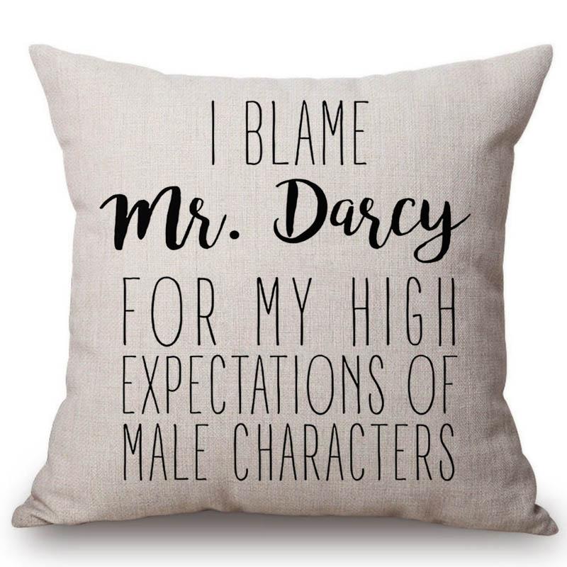 18" Square Floral Jane Austen Quotation Letter Print Sofa Throw Pillow Cover Case Cotton Linen Nordic Masterpiece Cushion Cover