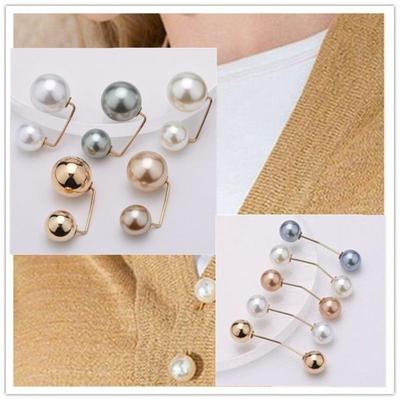 3/6/8PCS Double Head Pin Pearl Brooch Adjustable Collar Clip Waist Fastening Pins Dress Decoration