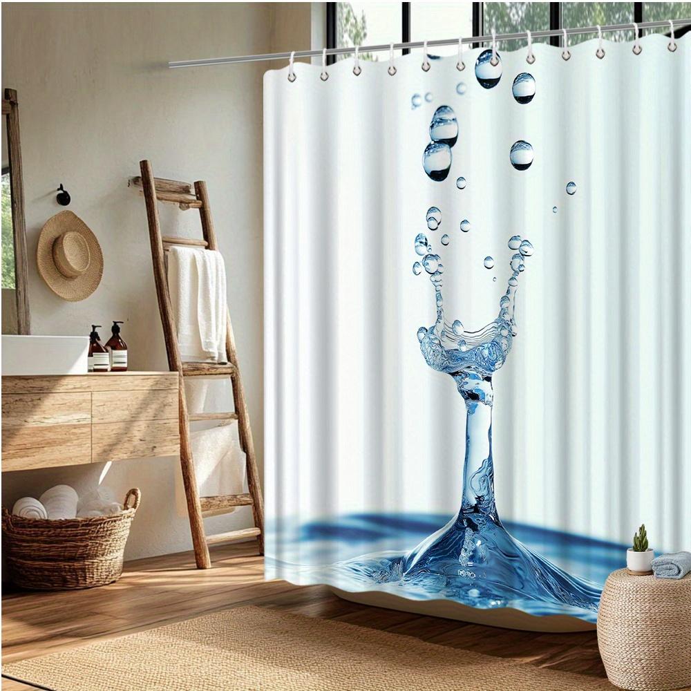 Water Drop Splash Shower Curtain, Blue & White Design, Fade-Resistant Polyester, Machine Washable, Splash Effect Bath Decor
