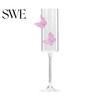 3D Butterfly Decoration Wine Glass Champagne Flutes with Pink Faux Crystal Wedding Party Anniversary Glasses