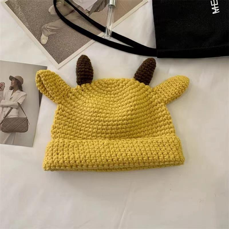 

Универсальный стиль шляпы Милые и забавные рога вола Женские теплые вязаные шапки жёлтый
