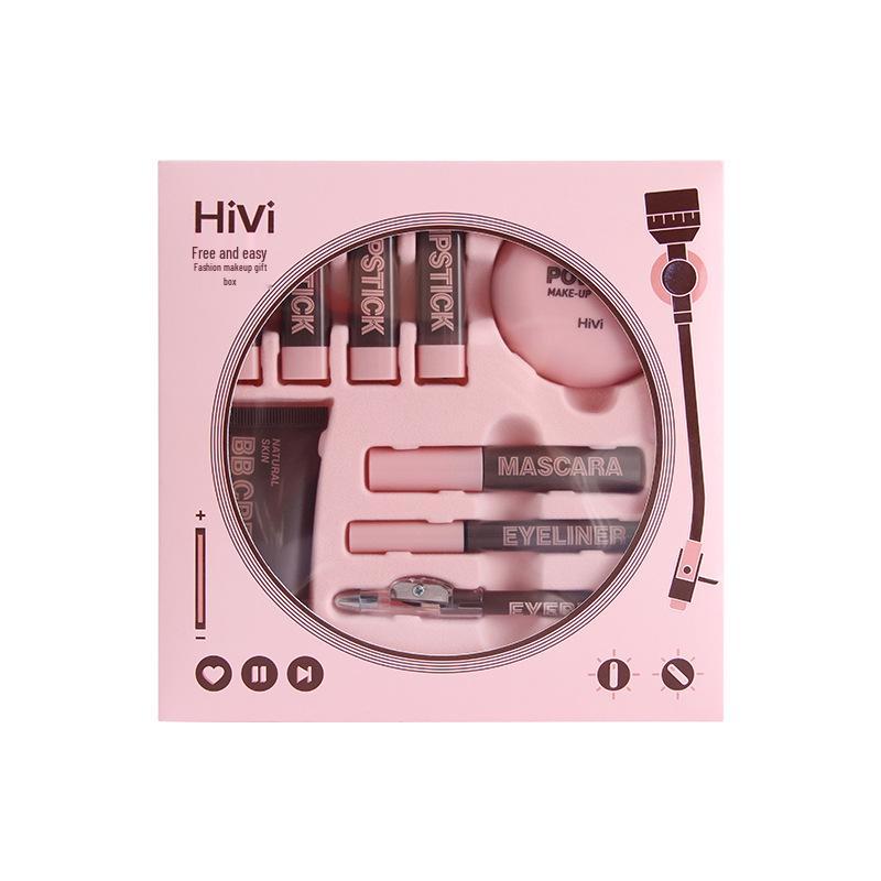 Hivi Cosmetic Gift Set: 9-Piece Makeup Kit with Lipstick, BB Cream, Powder, Mascara, Eyeliner, and Brow Pencil V107A.