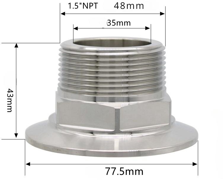 Sechskant 1/4" 3/8" 1/2" 3/4" 1" 1-1/2" 2" NPT Außengewinde x 0,5" 1,5" 2" Klemmverbindung Tri Clamp Rohrverschraubung 304 316L Edelstahl Sanitär