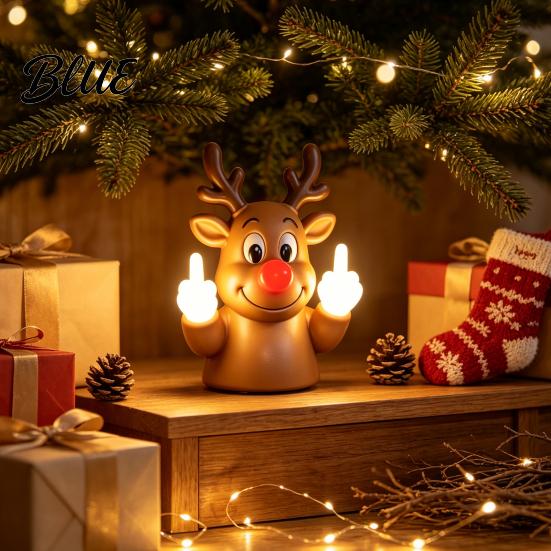 Humor Inspired Party Lighting Christmas Middle Finger Light, Naughty Santa Claus Reindeer Giving Lamp with LED Creative Wall Mounted Night Light Warm