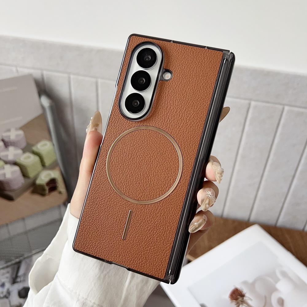 For For Samsung Galaxy Z Fold 7 6 5 4 Leather Magnetic Case For MagSafe Wireless Charging Shockproof Protective Cover For Z Fold7