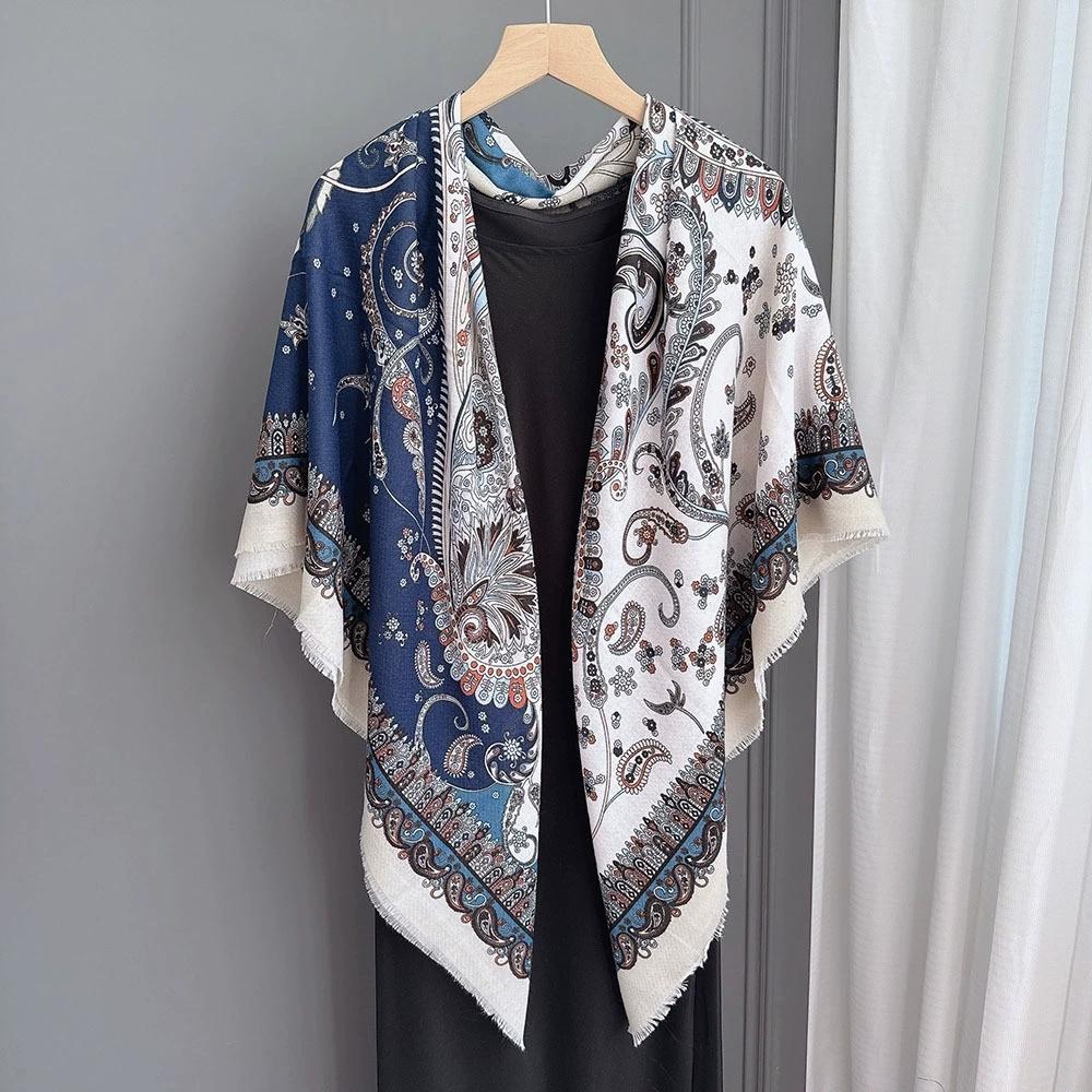 Women Retro Square Scarf 130x130cm Ethnic Style Soft Cotton Linen Breathable Scarf Shawl Female Foulards
