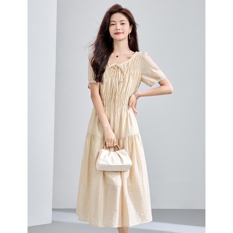 Odif Resort Style Lyocell Round Neck Short Sleeve Tie-Waist Midi Dress L