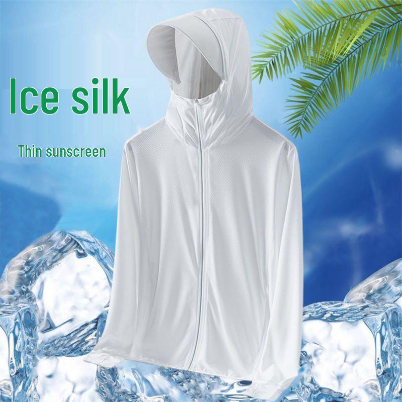 Men's Summer Hooded Ultra-Thin Ice Silk Sun Protection Windbreaker for Outdoor Fishing