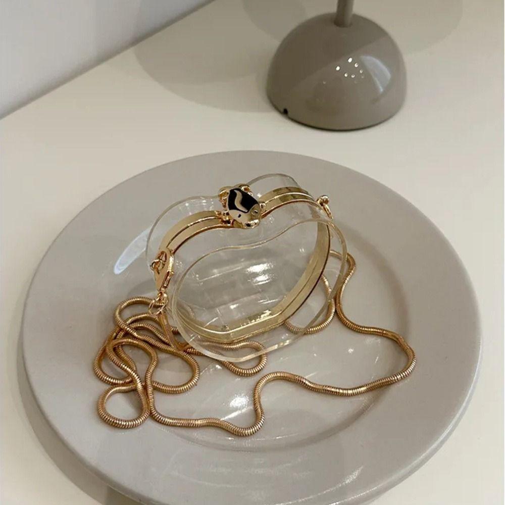 with Chain Strap Transparent Shoulder Bag Gold Lock Buckle Small Clutch Purse  Evening