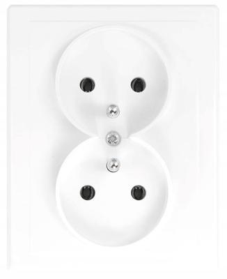 Double Socket with Grounding IP20 16A 250V Flush-mounted White