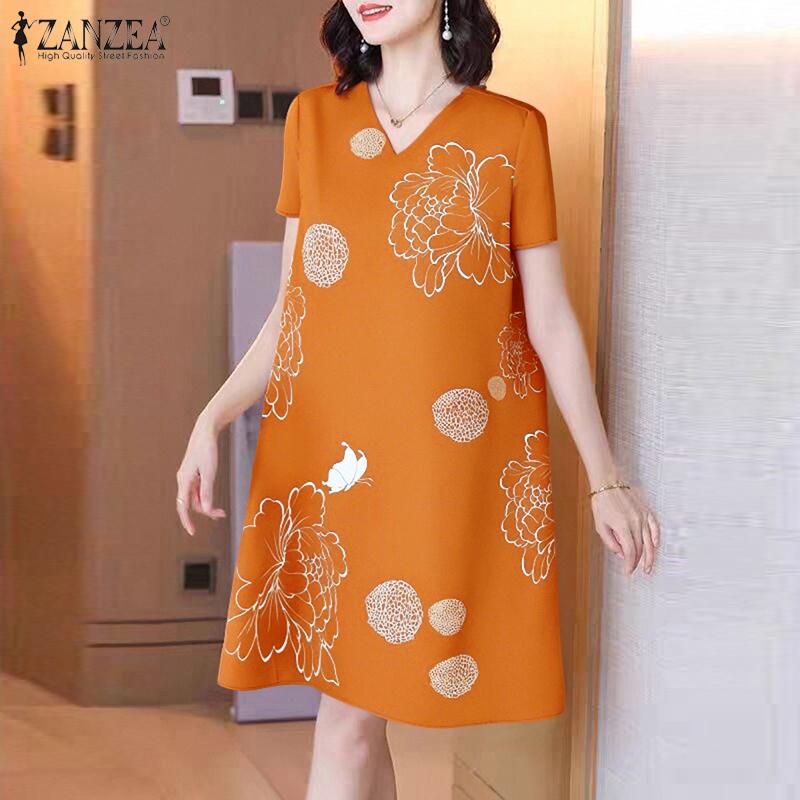 ZANZEA Women Summer Round Neck Casual Short Sleeve Print Blouse