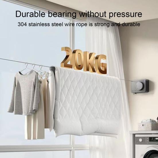 5.1M Wall Mount Retractable Clothesline Adjustable Retracting Invisible Heavy Duty Stainless Steel Wire Indoor Outdoor Balcony Laundry Clothes Drying