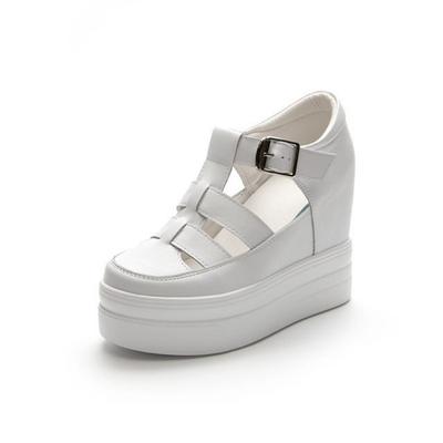 Mode 11CM Neue Damen Sandalen Bequeme Schuhe Schnalle Mode Sommer Runde Zehenpartie Plateau Keilabsatz Hohe Verdeckte Absätze Damen Atmungsaktiv