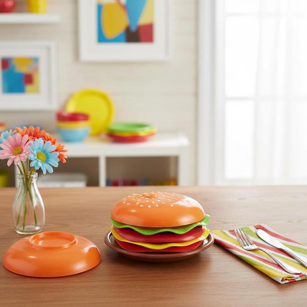 Stackable Hamburger Plate Set Burger 6Pcs/Set Mini Dinner Plate High Value Bone Spit Plate Funny Sauce Containers Table Decor