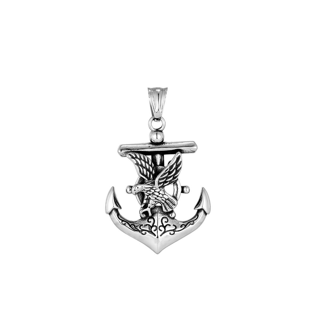 

European American Retro Maritime Style Anchor Eagle Three-dimensional Pendant Necklace Titanium Steel Carved Hip-hop Hanging Decoration Trendy Male