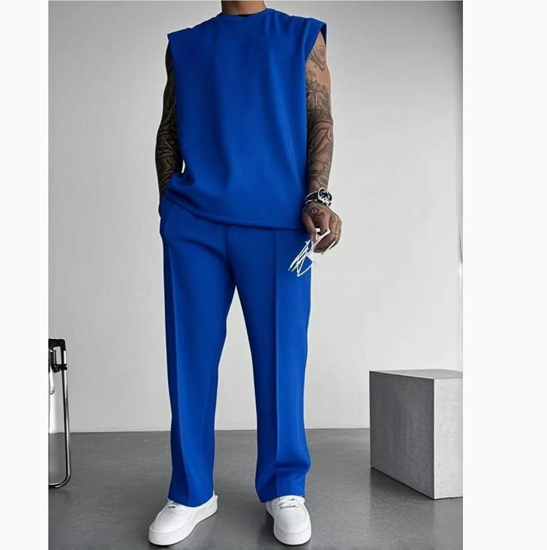 Summer Breathable Quick Drying Men's Tracksuit,Loose Version of Sleeveless T-Shirt Fitness SuitMen's Suit pantsLeisure Vest