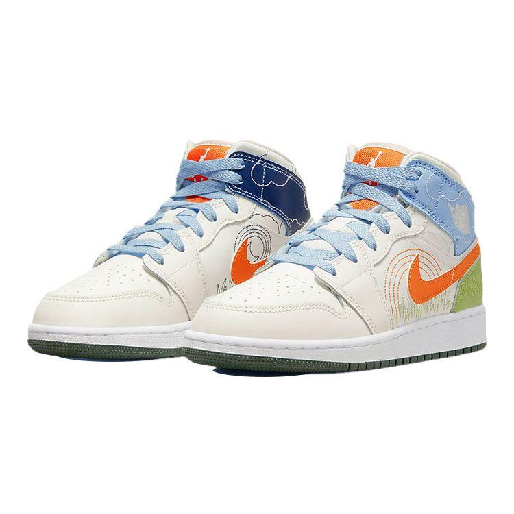 

Детские кроссовки Air Jordan 1 Mid SE GS Stitch Cream Sail Psychic-Blue DX2462-100 36