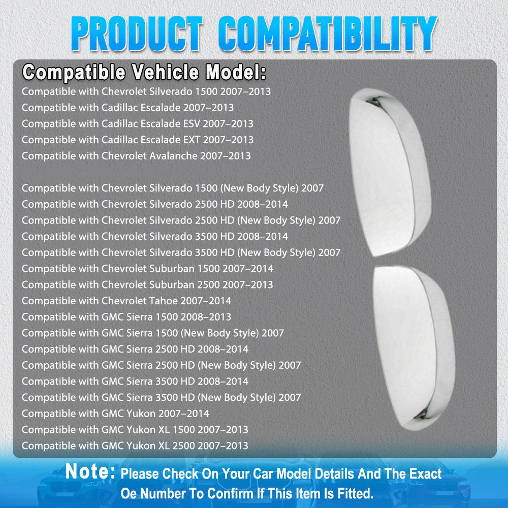 2PCS Chrome Side RearView Mirror Cover Caps For Chevrolet Silverado Suburban GMC Sierra Yukon Cadillac Escalade 2007-2013