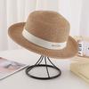 New French flat-top straw hat women's big head circumference seaside beach top hat woven sun-proof hat summer