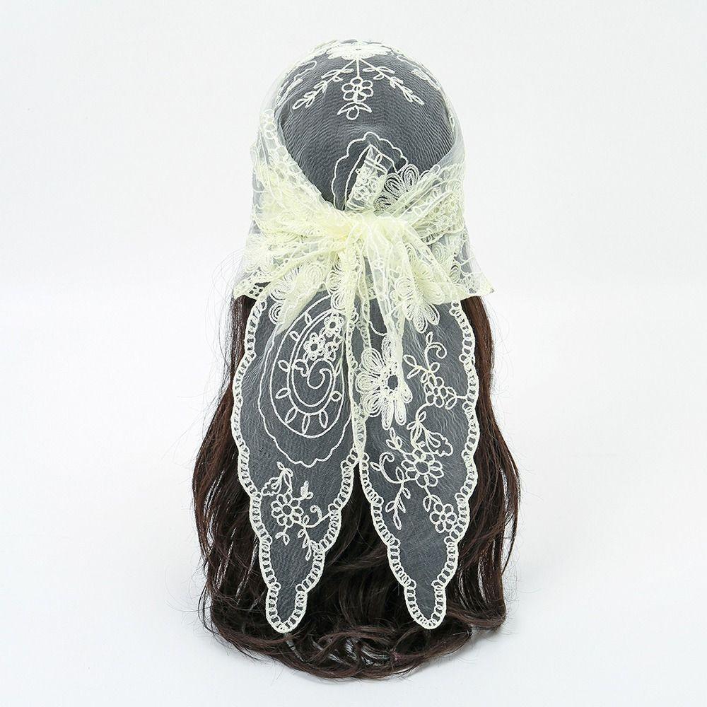 Vintage Bandanas for Women Cute Triangle Head Scarf Lace Flower Hair Scarf Headband  Pastoral Style