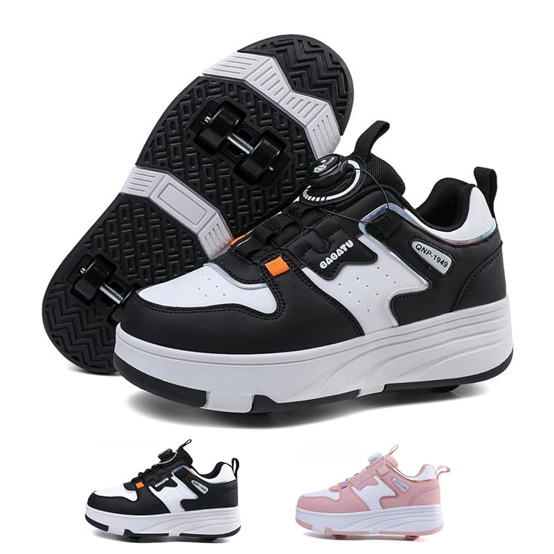 [Zeroire] Roller Shoes, Dial-Type, 4-Wheel, for Children, Adults, Girls, Boys, Women, Detachable, Simple Roller Skates, Gift, Birthday Present (Black,
