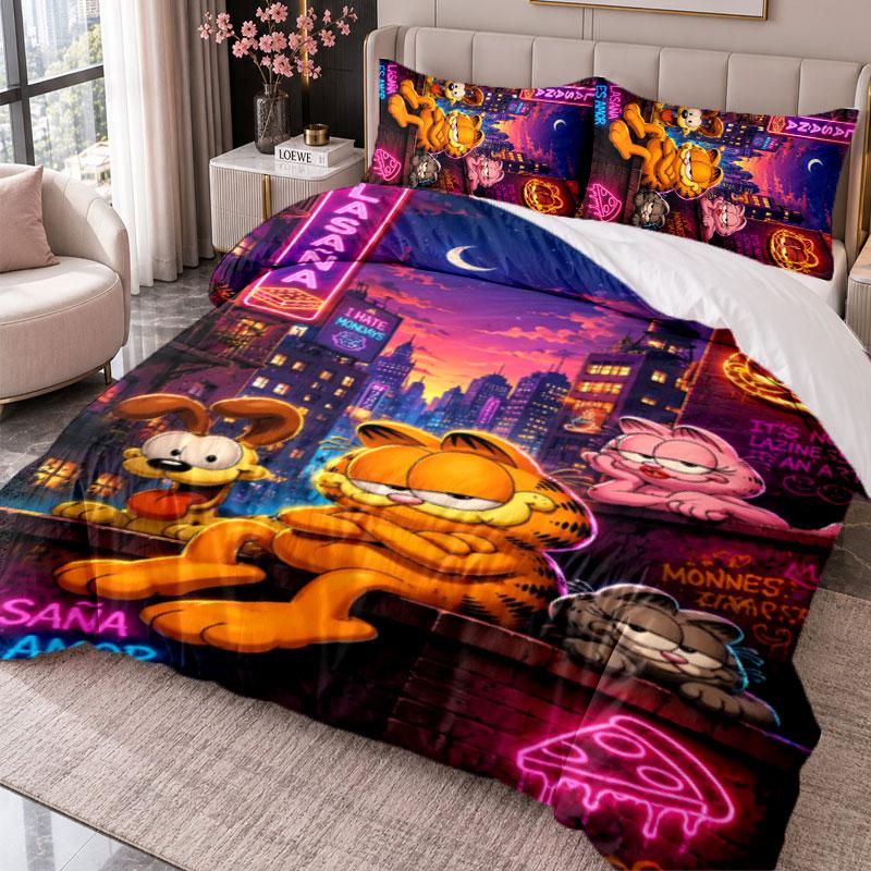 Garfield cartoon 3Pcs Bedding Set Duvet Cover With Two Pillowcases For Bedroom Home Decoration