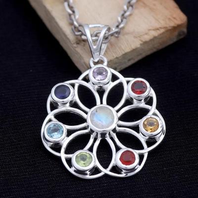 Multi Gemstone Handmade Designer Pendant Necklace, Reiki Pendant, Silver Charm Jewelry, Wedding Necklace, 925 Sterling Silver
