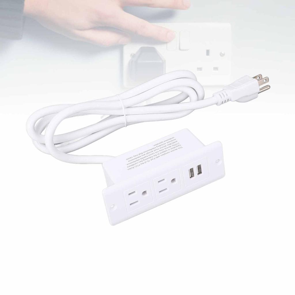 Conference Recessed Power Strip Table Furniture Outlet 2 AC Sockets 2 USB Ports 1.5m Cord